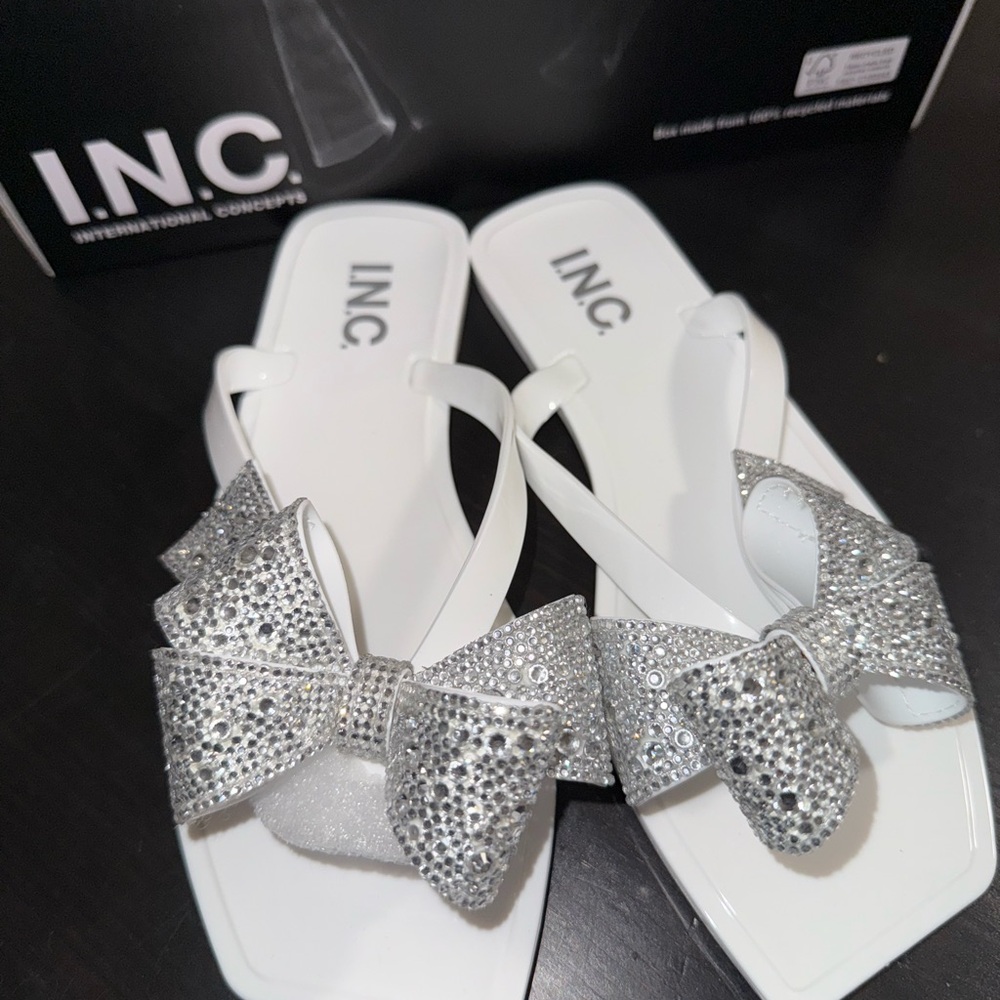 INC White Sandals with Sparkling Bow